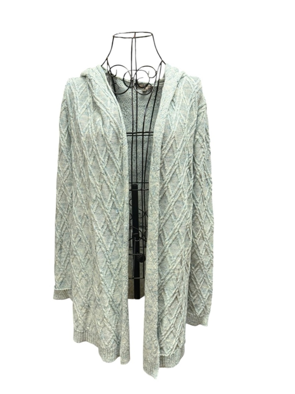 Lilla P Cozy Knit Open-Front Hooded Cardigan Sweater - Light Blue